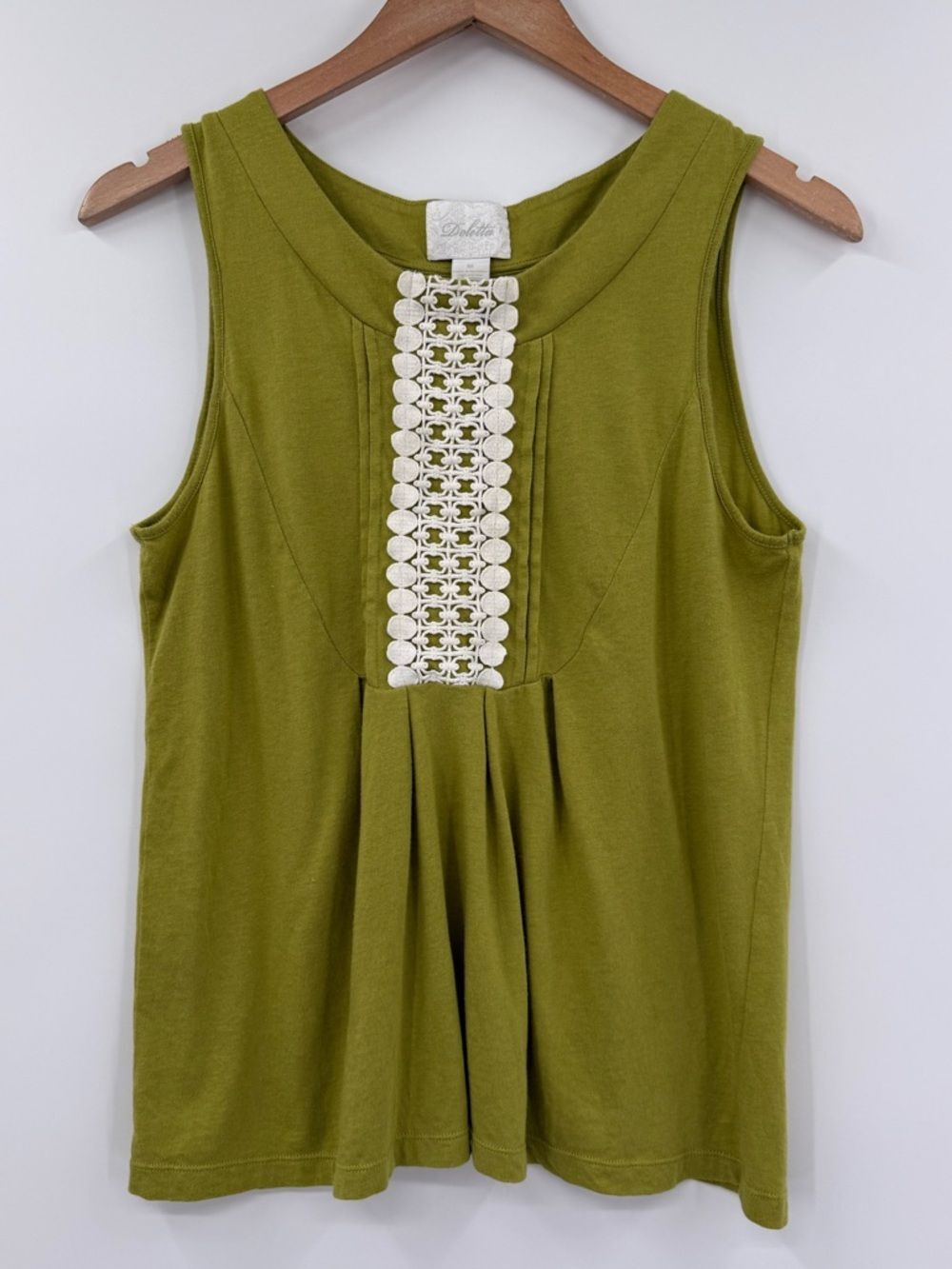 ✦ Anthropologie Deletta Y2K Crochet Trim Peplum Tank Top | Olive | Medium